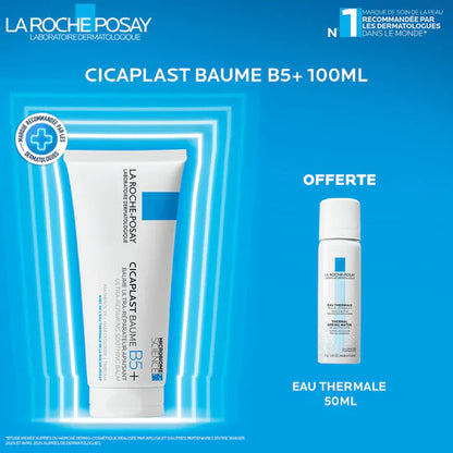 LA ROCHE-POSAY Cicaplast Baume B5 100ml Réparation Apaisement Vitamine B5 5% Multi-Usage Toute Famille + Eau Thermale 50ml OFFERT