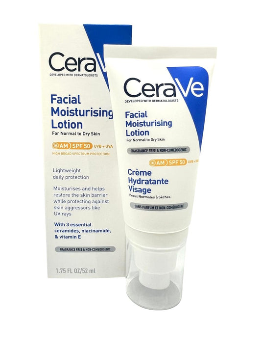 CERAVE – Crème Hydratante Visage Peau Normale à Sèche SPF50 – 52ml